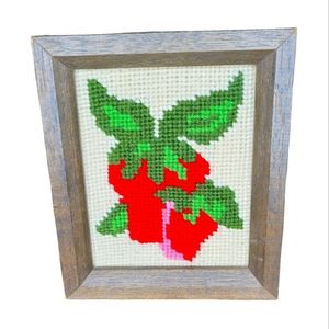 Strawberry cross-stitch in frame